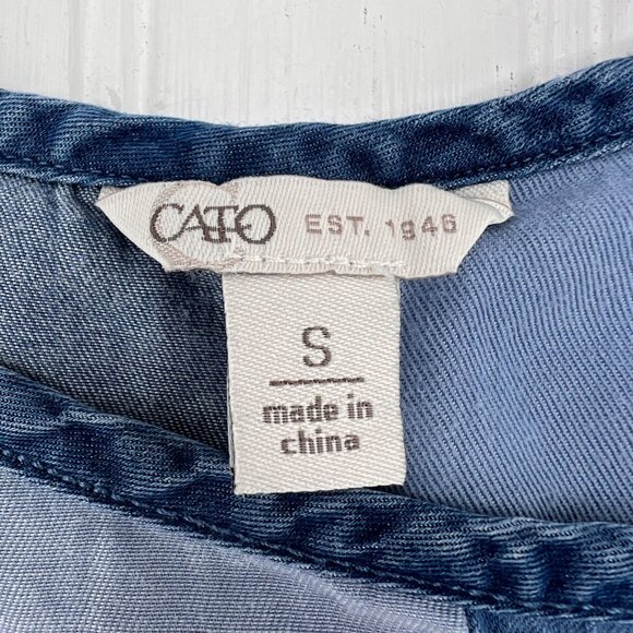 Cato Womens Color Block Denim Blue Sleeveless Top Small 100% Tencel - Picture 2 of 6